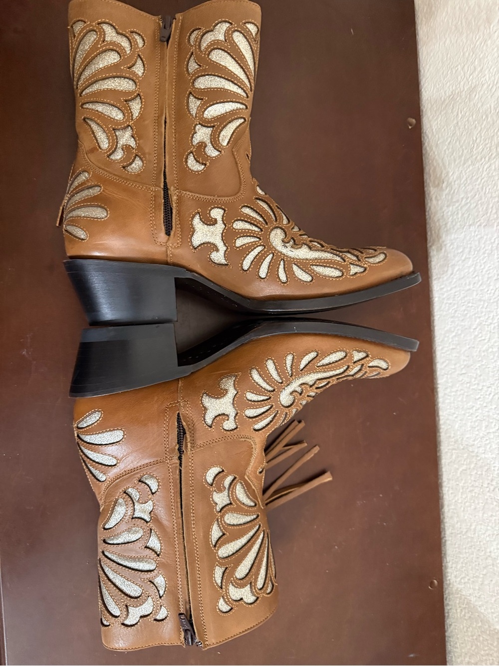 J.B. Dillon Reserve Tan Silver Glitter Fringe Western Cowgirl Boots 7B EUC - Picture 8 of 14